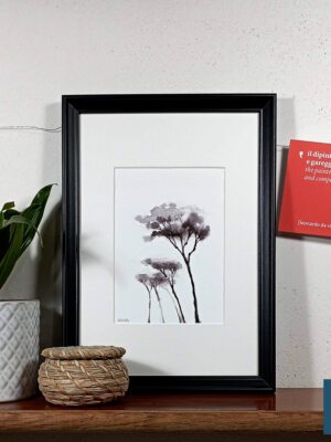 A giclee print featuring pine trees