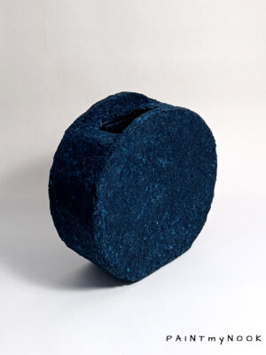 indigo moment vase side indigo blue papier mache decorative vase with a circular shape