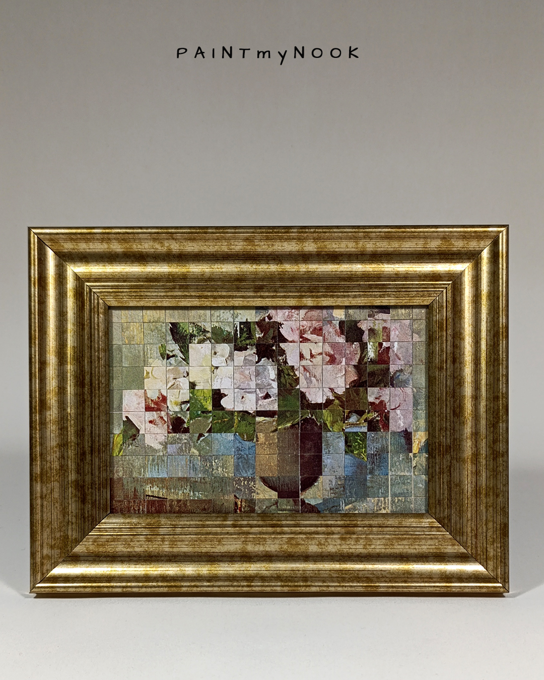 mini collage with floral pattern, framed