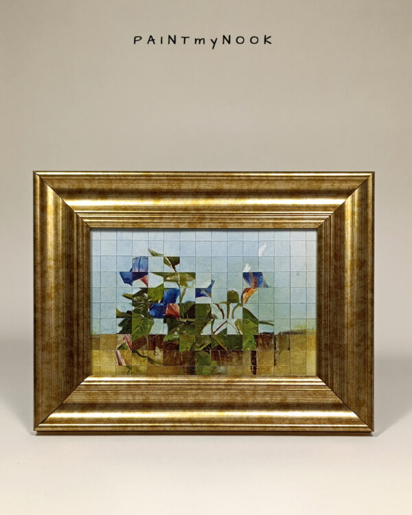 A mini collage featuring floral pattern, framed