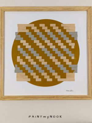 Ochre Geo II Framed wall decor featuring a yellow ochre paperweaving project