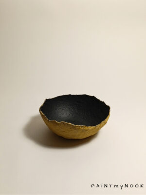 turmeric yellow and black papier mache bowl
