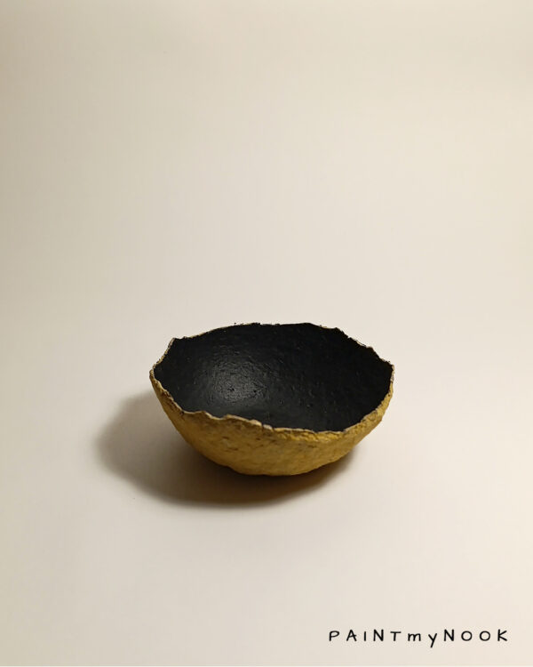 turmeric yellow and black papier mache bowl