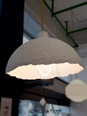 ring light pendant A white paper mache lamp