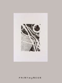 black and white monoprint with an abstract design