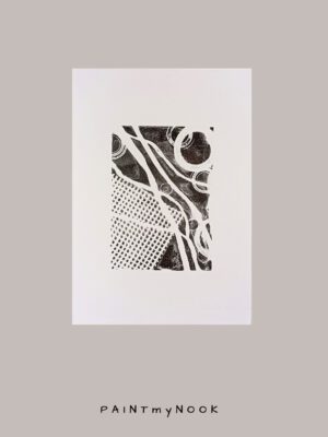 black and white monoprint with an abstract design