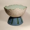papier mache bowl in blue green colors