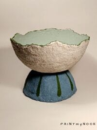 papier mache bowl in blue green colors