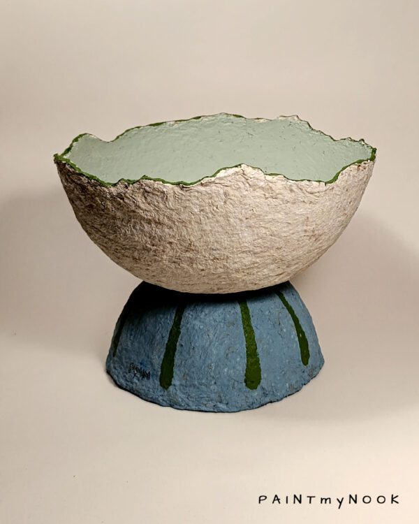 papier mache bowl in blue green colors