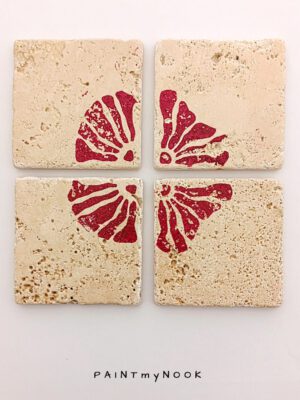 Carnation Four travertine coasters with a red flower print