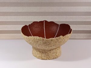 Maroon red papier mache bowl