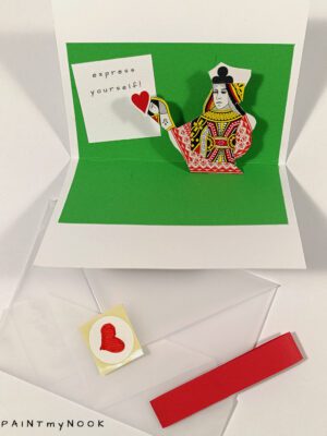 Handmade pop-up card with Queen collaged figure
