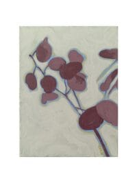 Acrylic painting on canvas with a mauve botanical theme on a light mint background