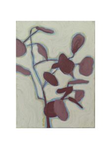 Acrylic painting on canvas with a mauve botanical theme on a light mint background