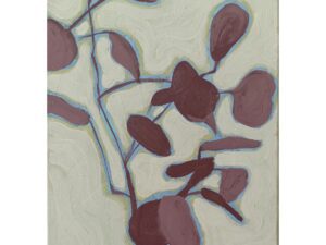 Acrylic painting on canvas with a mauve botanical theme on a light mint background