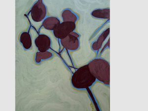 Acrylic painting with mauve petals and a light mint green backround