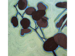 Acrylic painting with mauve petals and a light mint green backround