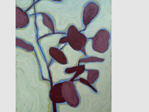 Acrylic painting with mauve petals and a light mint green backround