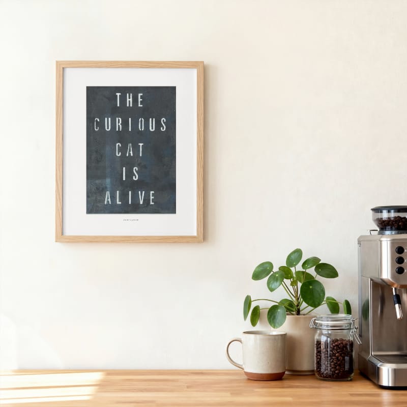 The curious cat poster mockup framed